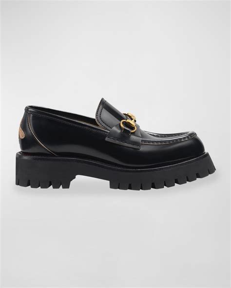 gucci django leather lug-sole loafers